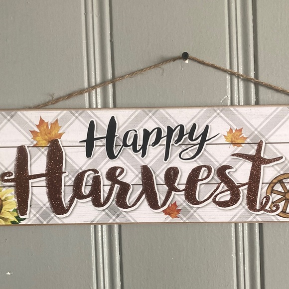 NWT Beautiful Glittered Happy HARVEST Fall Pumpkin Sunflower π» Decoration Sign - Picture 11 of 16